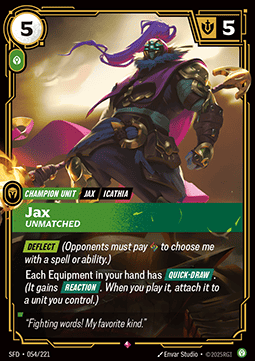 Jax, Unmatched (V.1 - Rare) - Spiritforged (Rare) [SFD-054] - JotaCards - Tu Tienda de TCG